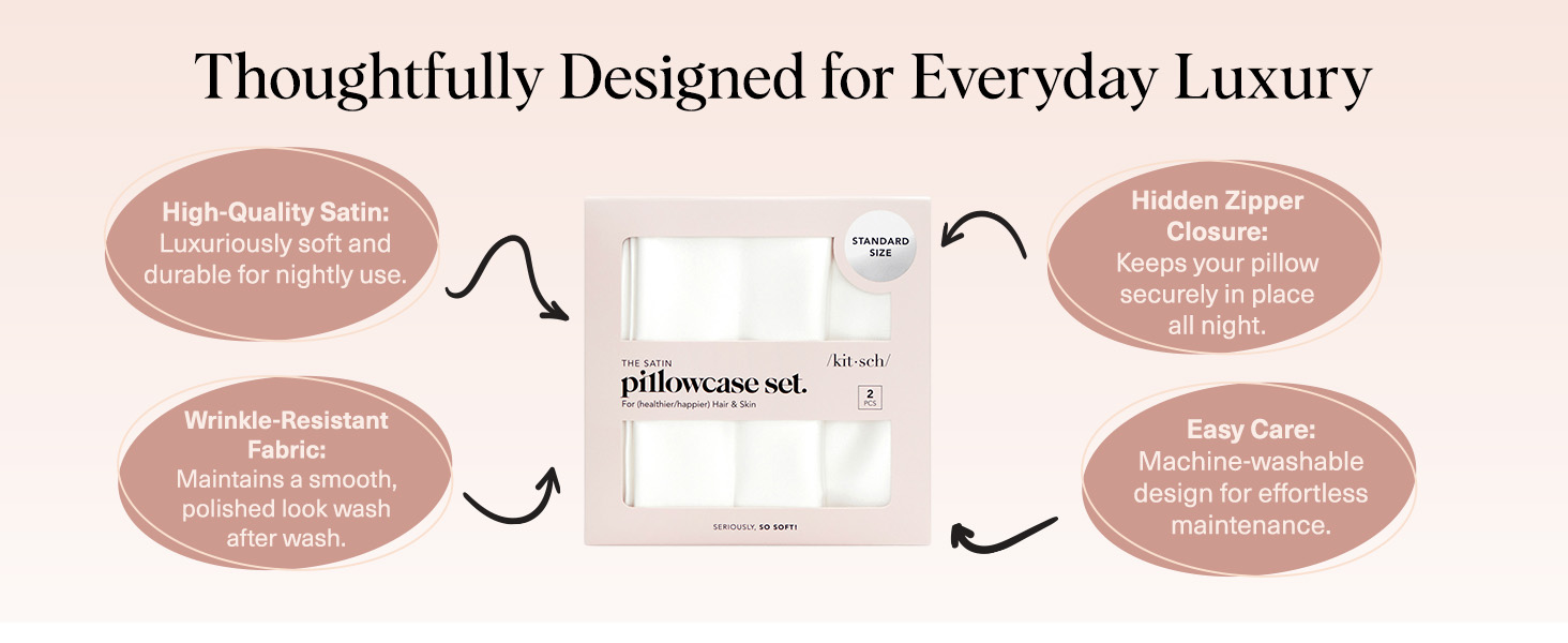 Kitsch Satin Pillowcase Standard Ivory 2pcs