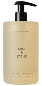 Salt &amp; Stone Antioxidant-Rich Body Wash - Santal &amp; Vetiver | Cleanse, Nourish &amp; Soften Skin with Niacinamide &amp; Hyaluronic Acid | Free From Parabens, Sulfates &amp; Phthalates (15.2 fl oz)