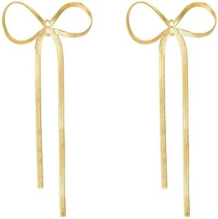 LOKLIFFAI Bow Drop Dangle Earrings for Women, Long Tassel Chain Earrings Wedding Statement Earrings