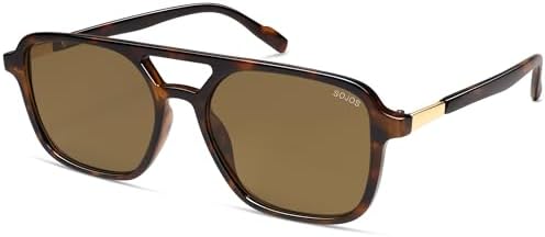 SOJOS Retro Aviator Sunglasses for Women Men,Trendy Rectangle Womens Mens Shades Sun Glasses SJ2202 Coffee Tortoise Frame Coffee Lens