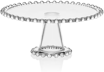 Fitz and Floyd Beaded Glass Footed Cake Stand Serving Platter, 10.75 Inch