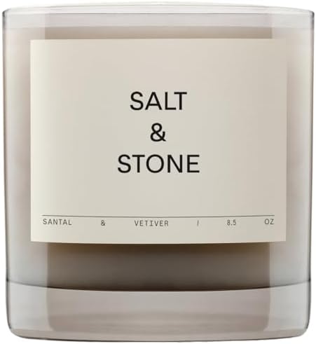 SALT & STONE Scented Candle for Women & Men | Hand-Poured, Aromatic & Fragrant | Coconut & Soy Blend Wax | 100% Cotton Wick | Long-Lasting 50 Hour Burn Time (8.5 oz) (Santal & Vetiver)
