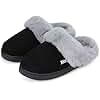 NineCiFun Women's and Men's Memory Foam House Slippers, Faux Fur Lined Indoor Fuzzy Slippers with No-slip Sole, Slip on Suede Home Shoes, Warm Winter Gift for Women & Men, black, womens slipper size 9 10, mens slipper size 7 7.5