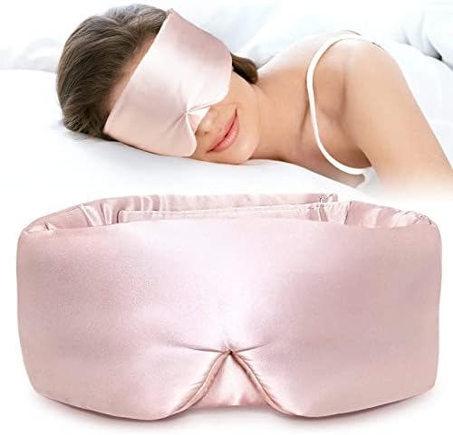 LitBear Silk Sleep Mask for Side Sleeper, Eye Mask Sleeping for Women Men 100% 22 Momme Pure Mulberry Silk, Face-Hugging Padded Eye Cover for Sleeping with Adjustable Band (Pink)