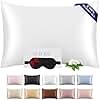 100% Mulberry Silk Pillowcase 22 Momme (SGS Certified) with Free Silk Eye Mask - Luxury Gift-Ready Folded Packaging, Cooling Pillow Cover for Hair & Skin Care (White, Standard (1 Pack))