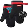 Coziselect Silicone Oven Mitts, Magnetic Oven Mitt Set, Cotton Oven Mits Heat Resistant, Anti-Slip Hot Mitts for Kitchen, Cooking, Baking, Grilling, Black