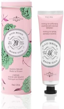 La Chatelaine Shea Butter Hand Cream, Made in France, Natural and Organic Ingredients, 70ml / 2.3 oz, Gift Tin, Oud Rose