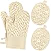 Oven Mitts and Pot Holders 4 Sets, Heat Resistant 500 ℉ Oven Mitt and Pot Holder,Oven Glove&Potholders with Non-Slip Silicone Surface,Kitchen Essentials for Cooking/Baking/BBQ-Beige