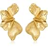 FAUTHENTICUTE Large Gold Flower Statement Earrings For Women Exaggerated Leaf Dangle Earrings Summer Bohemian Striped Sectored Geometric Earrings