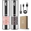 TOMEEM Upgraded Larger Capacity Electric Salt and Pepper Grinder Set Rechargeable with LED lights, Stainless Steel Automatic Pepper and Salt Grinder Refillable with 5 Adjustable Coarseness