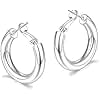 sovesi Chunky Silver Hoop Earrings for Women, 14k White Gold Plated Hoop Earrings with 925 Sterling Silver Post Chunky Silver Hoops for Women 30mm
