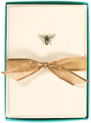 Graphique Bee La Petite Presse Boxed Notecards - 10 Embellished Gold Foil Blank Cards with Matching Envelopes and Storage Box, 3.25" x 4.75"