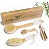 AIFEIVICO Dry Brushing Body Brush, Natural Boar Bristle Dry Brush, Bamboo Exfoliating Body, Face, Foot, Long Handle Back Scrubber Brush, Meridian Pressure for Lymphatic, Cellulite