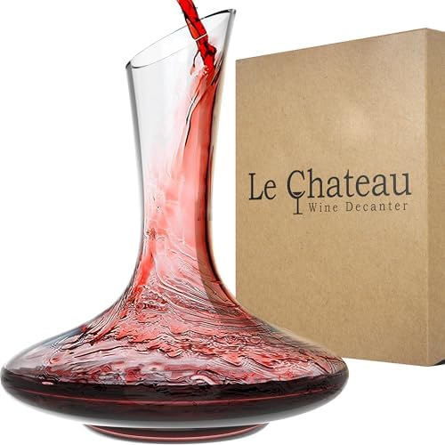 Le Chateau 大号优雅葡萄酒醒酒器 带曝气器 - 手工吹制无铅水晶玻璃葡萄酒瓶,750 毫升红葡萄酒醒酒器,葡萄酒醒酒器配件,适合葡萄酒爱好者