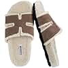 CUSHIONAIRE Cuddle Fur Slippers for Women Faux Shearling Slide Sandal +Memory Foam, cozy gifts for women, TAUPE 9