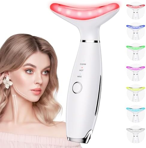 Dopsikn 7 Color Galvanic Machines - Red Light Therapy for Face and Neck, Face Massager Tool for Wrinkles, Double Chin, Vibrating Facial Massager with Thermals, White