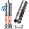 ThermoMaven Upgraded Larger Capacity Electric Salt and Pepper Grinder Set, 110ml Rechargeable Salt and Pepper Shaker with LED light, Stainless Steel Automatic Pepper Mill with 6 Adjustable Coarseness