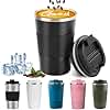 YINBAOGE Insulated Travel Coffee Mug, Spill & Leak Proof, Portable To Go Camping Stainless Steel Coffee Tumbler, Reusable Thermal Coffee Cup with Lid for Hot & Cold Drinks (Black, 12 OZ)