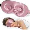 LitBear 100% 22 Momme Mulberry Silk Sleep Mask - 3D Contoured Eye Mask for Men Women, Soft Breathable Sleeping Mask with Adjustable Strap, Perfect Blocks Light for Sleeping (Bean Pink)
