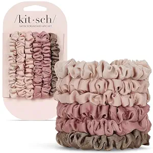 Kitsch Satin Scrunchies for Women - No Crease Hair Ties for Girls | Scrunchies For All Hair Types and Textures, Perfect for Day or Night | Ideal Gifts for Women - 6 Pcs, Terracotta