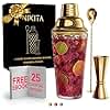 Glass Cocktail Shaker Set - 5 Piece - Gold Martini Shaker Set with Strainer, Jigger, Spoon & Muddler - 16 oz Drink Shakers Cocktail - Ideal Gift for Home Bar & Drink Trolley Décor