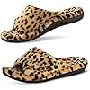 GRITHEIM Women's Orthotic Arch Support Slippers Fuzzy Adjustable Orthopedic Slippers for Plantar Fasciitis Furry Slide for Ladies leopard 9