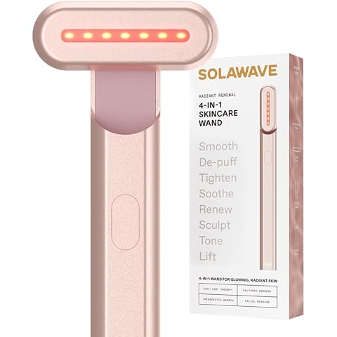 Solawave 4-in-1 Red Light Therapy Wand for Face & Neck | Beauty Device with Galvanic Current, Massager & Warmth | Anti-Aging, Wrinkle Reduction, Skin Tightening, Depuffing & Rejuvenation (Rose Gold)