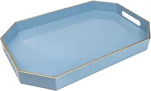 Spsyrine Blue Plastic Serving Tray for Ottoman, Coffee Table, Octagon Decorative Tray for Entertaining, Outdoor, Living Room, Home Decor