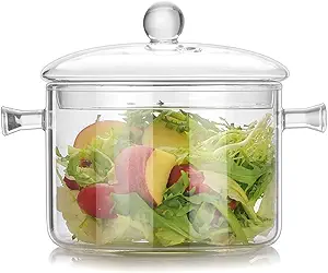 Simmer Pot - 1.7L/57OZ Glass Saucepan Heat-Resistant Borosilicate Glass Handmade Cookware Set stovetop Pot - Safe for Pasta Noodle, Soup, Milk, Tea,salad
