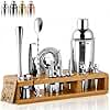 Barillio Bartender Kit - Stainless-Steel Cocktail Shaker Set w/Bamboo Stand - Mixology Bar Tools w/Drink Shaker, Mixer Spoon & Muddler for Cocktails - Home Bar Accessories - 23-Pc Bar Set - Silver