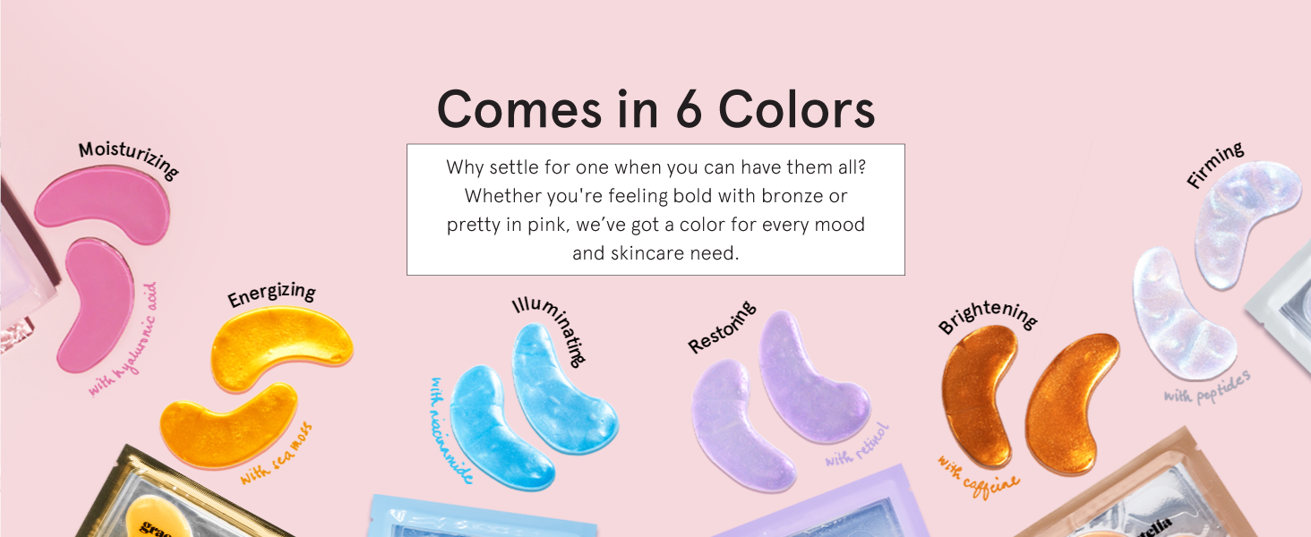 grace and stella eye masks, eye gel pads, gold under eye patches for dark circles and puffiness