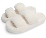Chantomoo Women's Slippers Memory Foam Slippers for Women Fuzzy Comfy Faux Fur House Furry Indoor Open Two Bands Gift Slippers
