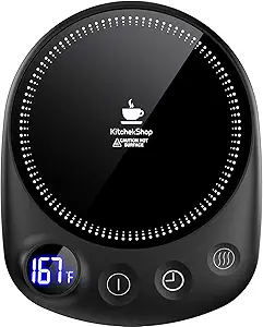 KitchekShop Coffee Mug Warmer - Fastest Heating &amp; Highest Temperature, Coffee Cup Warmer for Desk Auto Shut Off, 4 Temp Settings &amp; 1-12H Timer, Smart Electric Beverage Warmer for Coffee, Tea (Black)