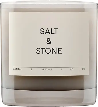 SALT &amp; STONE Scented Candle for Women &amp; Men | Hand-Poured, Aromatic &amp; Fragrant | Coconut &amp; Soy Blend Wax | 100% Cotton Wick | Long-Lasting 50 Hour Burn Time (8.5 oz) (Santal &amp; Vetiver)