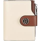 BOSTANTEN Women Leather Wallet Small RFID Blocking Bifold Zipper Pocket Wallet Card Case with ID Window Beige