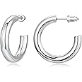 Gacimy Chunky Hoop Earrings for Women 14K Gold Plated, 925 Sterling Silver Post Hoops for Women