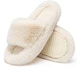 Chantomoo Women's Blue Memory Foam Faux Fur Lined Open Toe Slippers for Women - US 12