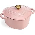 Paris Hilton Enameled Cast Iron Dutch Oven Heart-Shaped Pot with Lid, Dual Handles, Works on All Stovetops, Oven Safe to 500°
