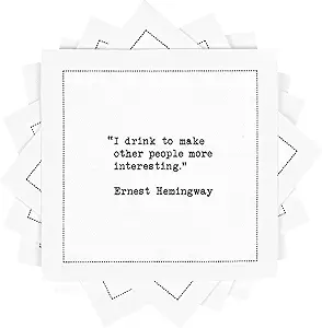 Five Star Funny Drinking Quotes | White Cotton Cocktail Napkins | 50 Luxury Disposable Beverage Napkins with Witty Bar Quotes | Drink Napkins for Parties, Bars, Weddings &amp; Game Nights