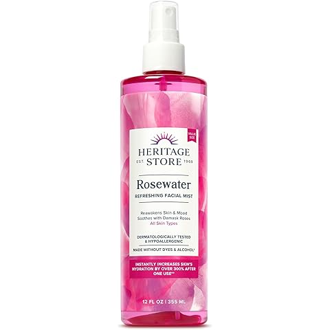 HERITAGE STORE Rosewater - Refreshing Face Mist with Damask Rose, All Skin Types - Hydrating Rose Water Spray for Glowing Skin Care - No Dyes or Alcohol, Hypoallergenic, Vegan, 60-Day Guarantee, 12oz