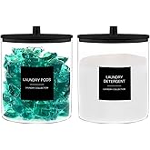 TIPGO Glass Jars for Laundry Room Organization, Laundry Pods Container with 27 Labels, Detergent Holder with Bamboo Lid, Cute
