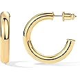 PAVOI 14K Gold Plated Lightweight Chunky Open Hoops for Women | Trendy Gold Hoop Earrings