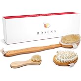 Dry Brushing Body Brush Set – Natural Bristle Spa Exfoliator Kit with Face Cleansing Brush, Long Dry Brushing Body Brush for 