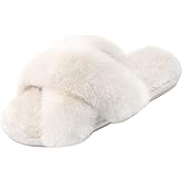 Parlovable Women's Fuzzy Slippers Comfy Cross Band House Shoes Memory Foam Open Toe Indoor Gifts for Ladies