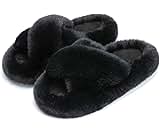 Chantomoo Women's Blue Memory Foam Faux Fur Lined Open Toe Slippers for Women - US 12