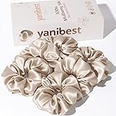 Yanibest 100% Mulberry Silk Scrunchies for Hair Care, No Damage Silk Hair Ties for Women and Girls 6 pcs, Champagne