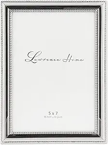 Lawrence Frames 510757 Metal Picture Frame Silver-Plate with Delicate Beading, 5 by 7-Inch