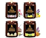 4 Pack Candles for Home Scented, 28 oz Soy Aromatherapy Candle Set, Christmas Holiday Candle Gifts for Women, Scents of Fresh Cut Roses/Lemon Lavender/Vanilla Cupcake/Amber Patchouli