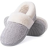 Evshine Women's Fuzzy Memory Foam Slippers, Closed Back Knit Bedroom Slippers, Slip-On Warm House Shoes for Indoor & Outdoor 
