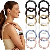 LEADUWAY 12 Pack Silky Soft Skinny Hair Ties, Silk-Like No Damage Scrunchies Elastic Ponytail Bands for Women Girls, Thin Thi